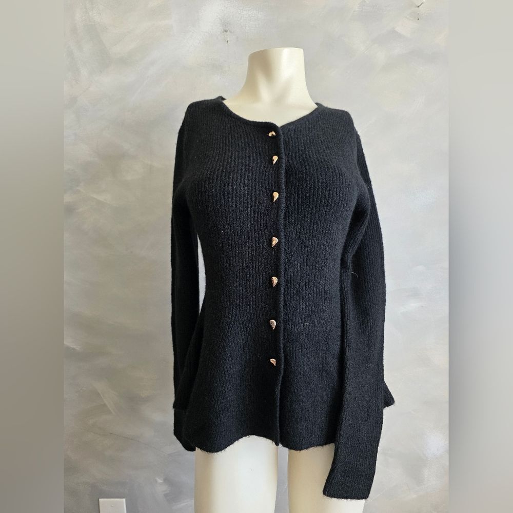 H&M Rib-Knit Peplum Cardigan Black Gold Womens Sz M NWT